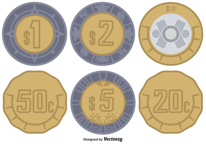 Vector Mexican Peso Coins Set