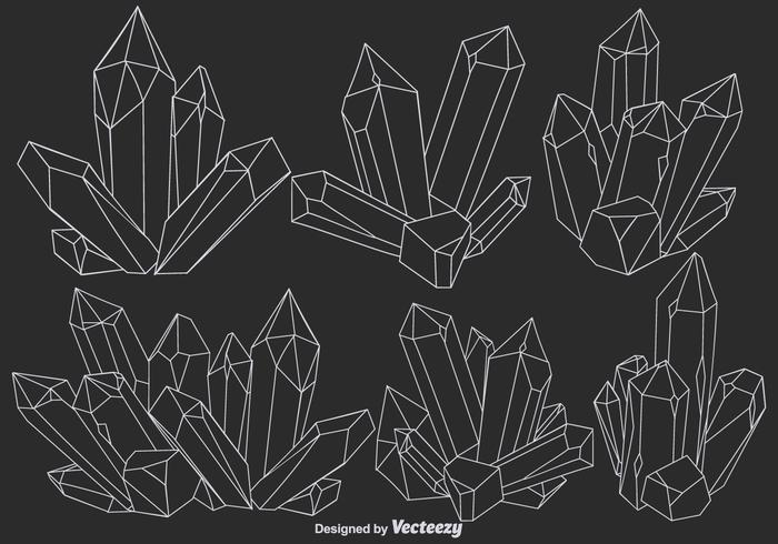 Vector Line Quartz Crystal Icons Set