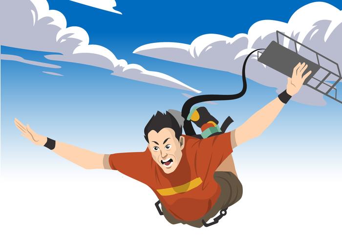 Man Bungee Jumping Vector Illustration