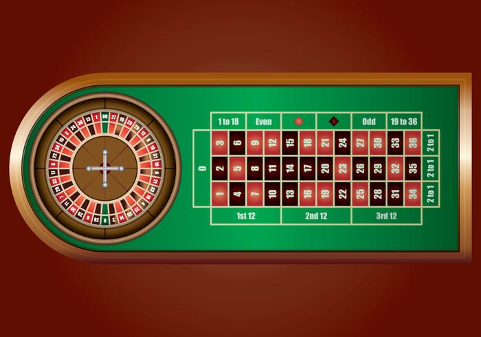 Casino Roulette Wheel On Green Casino Table vector