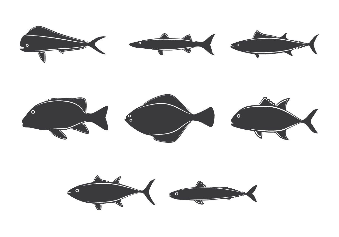 Download Lineart Ocean Fish Collection Drawn - Download Free Vectors, Clipart Graphics & Vector Art