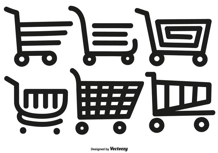 Vector Hand Drawn Line Style Supermarket Cat Icons