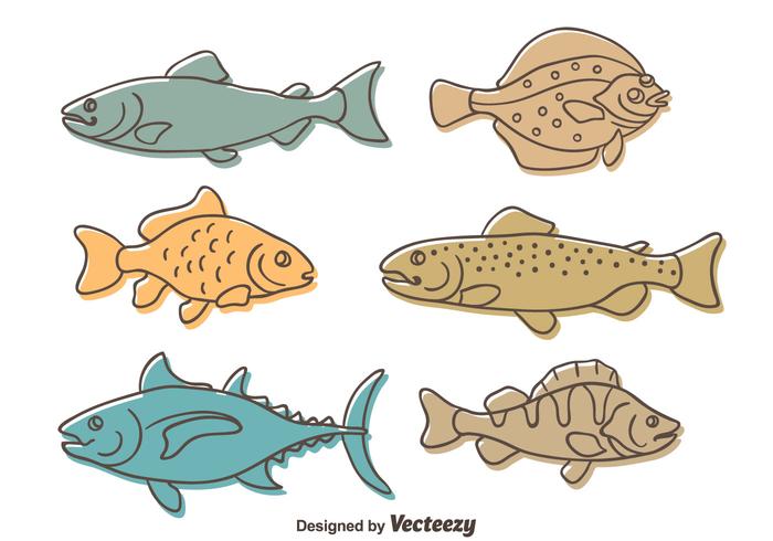 Vector de colección de peces de bosquejo