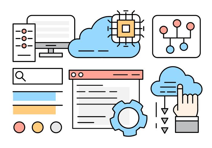 Linear Cloud Computing Illustration vector