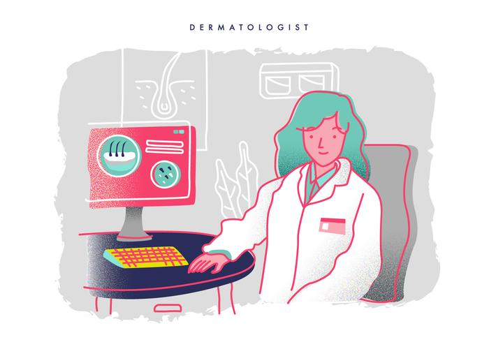 Dermatólogo Consultoría En La Oficina De Ilustración Vectorial vector