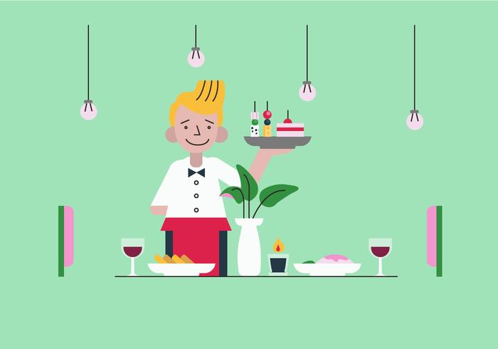 Waiter Serving Appetizers Vector Flat Illustration