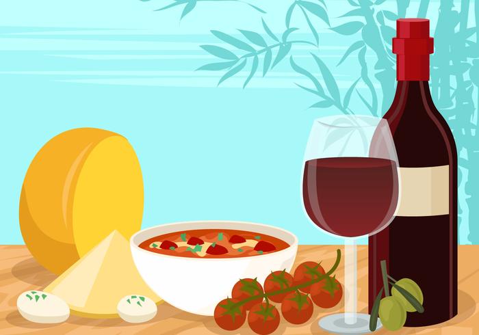 Wine And Cheese Appetizer Vector 