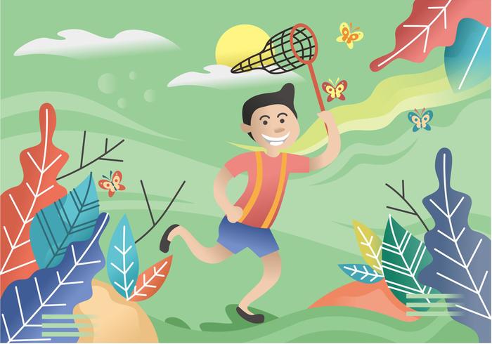 Boy Catching Butterflies Illustration Boy Catching Butterflies Illustration