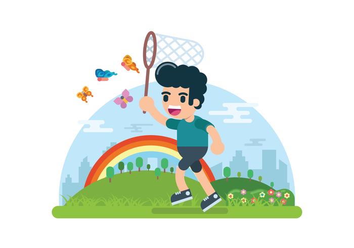 Boy Catching Butterfly Illustration vector