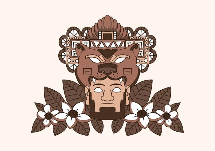 Aztecan Ornaments With Bear Man And Leaves vector