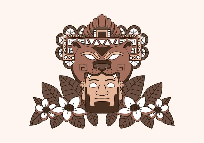 Aztecan Adornos Con Oso Hombre Y Hojas vector