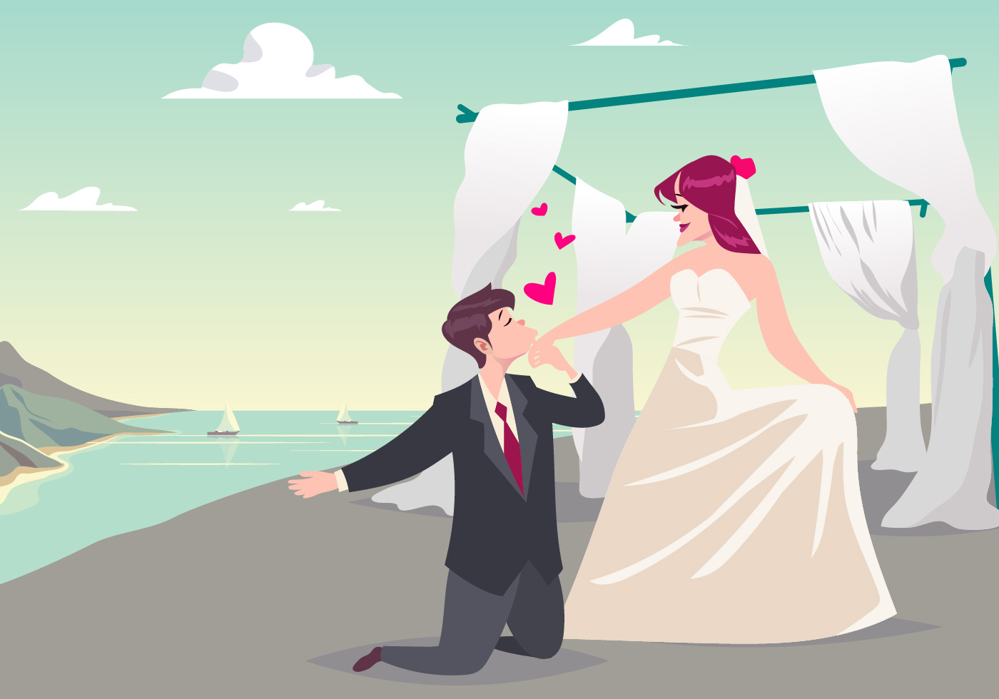 Download Wedding Couple On The Beach Vector - Download Free Vectors, Clipart Graphics & Vector Art