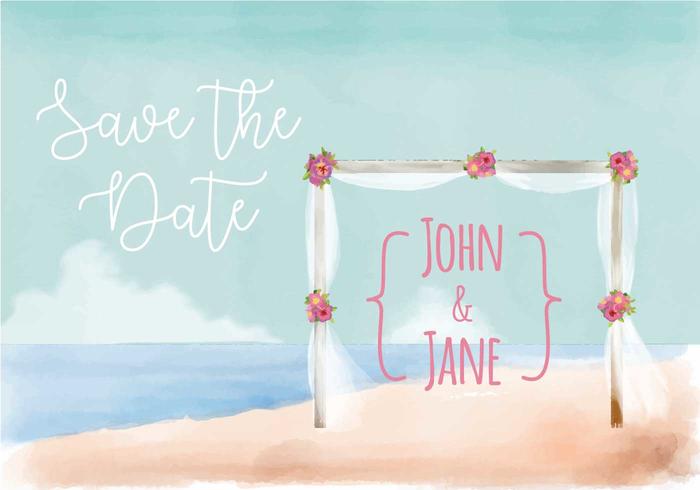 Beach Wedding Invitation Watercolor Vector