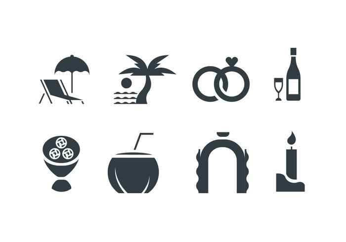 Beach wedding vector icons