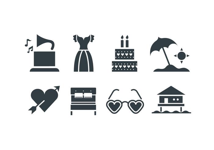 Beach wedding vector icons