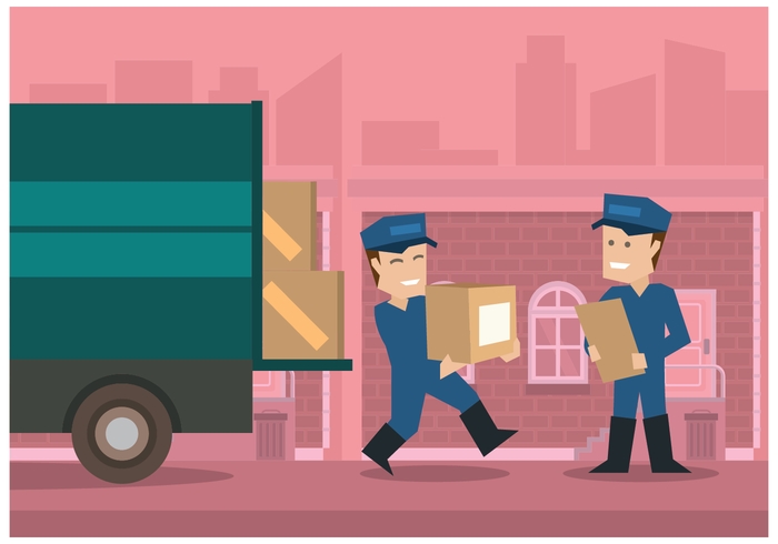 Movers con la ciudad de color rosa ilustración vectorial vector