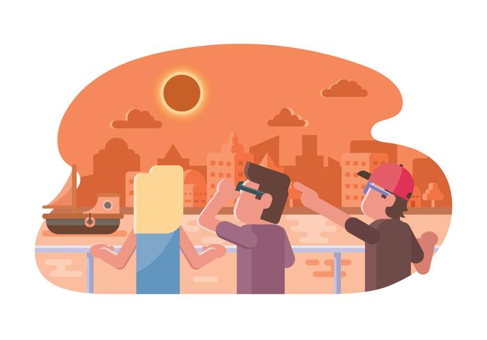 Gente que mira la ilustración del eclipse solar vector