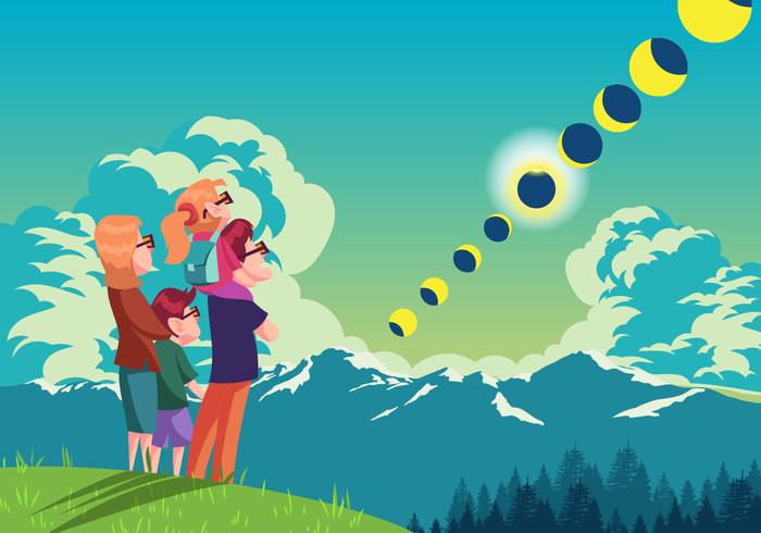 Watching A Solar Eclipse Together Vector 