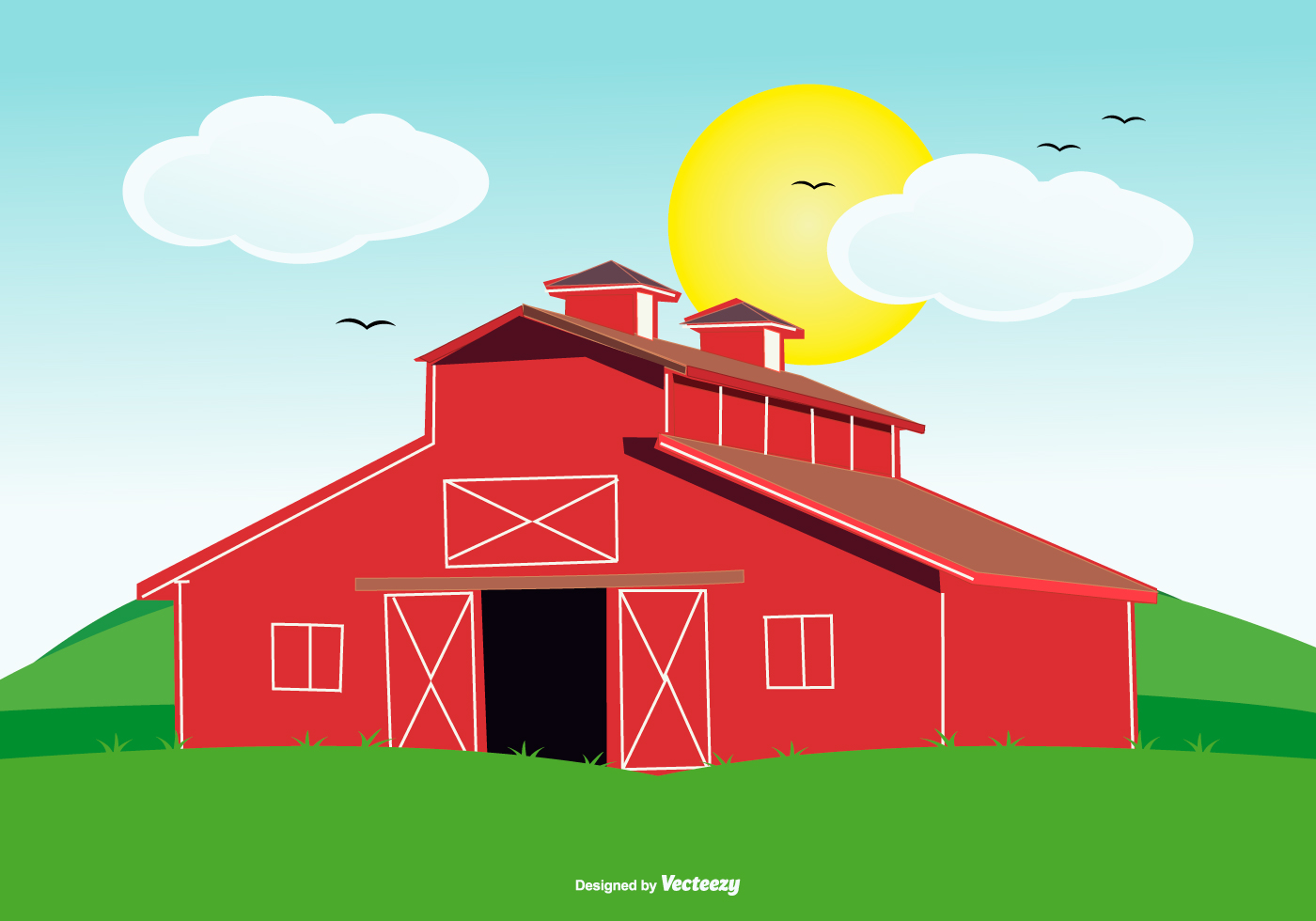 Cute Red Barn Illustration on Landscape 156753 Vector Art at Vecteezy