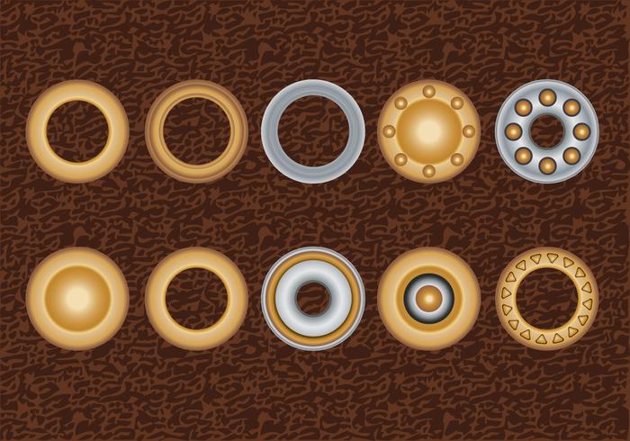 Set Eyelets, Flat Washer and Grommets on an Leather Background vector