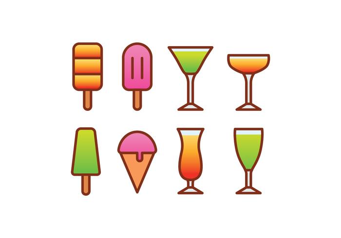 Ice Cream and Cocktail Icon Set vector