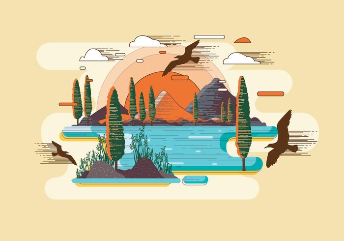 Mountain Lithograph Vector