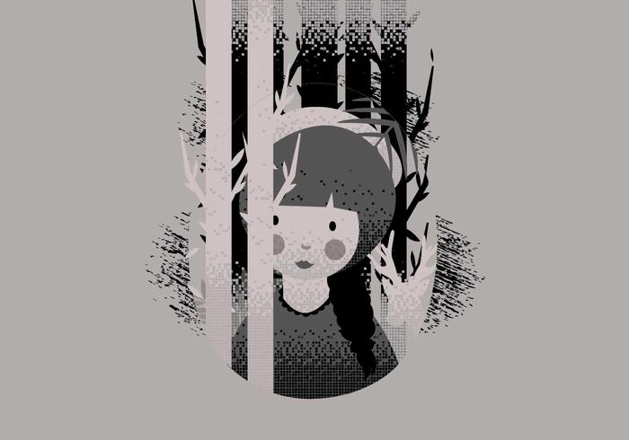 Girl in Lithograph Style Vector 