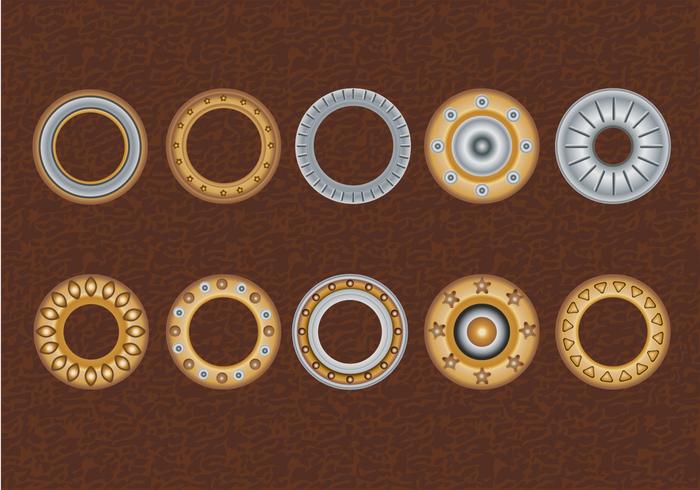 Set Eyelets, Flat Washer and Grommets on an Leather Background vector