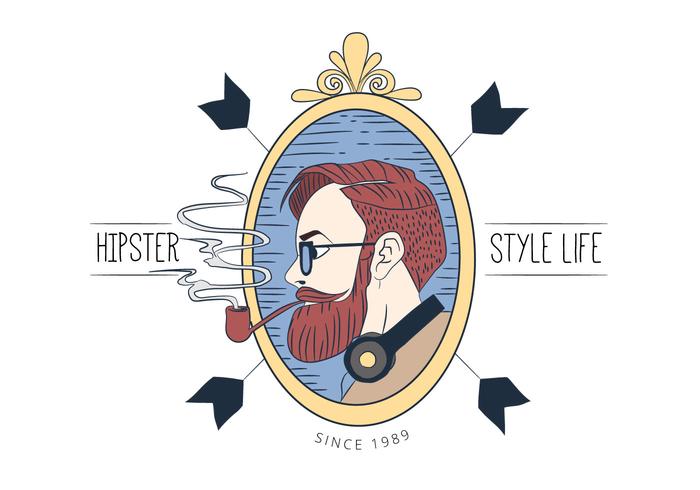 Hipster Man With Long Beard Smoking Wearing Glasses With Ribbons vector