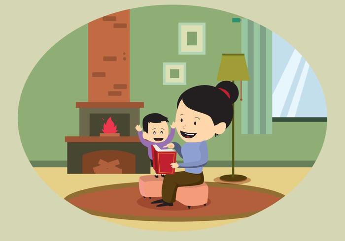 Mom Reading A Book For Her Boy Illustration vector