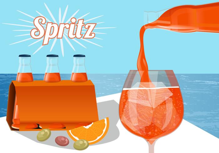 Refrescante naranja Spritz en el vector de la botella