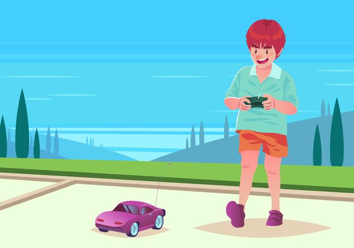 Boy Playing With RC Car vector