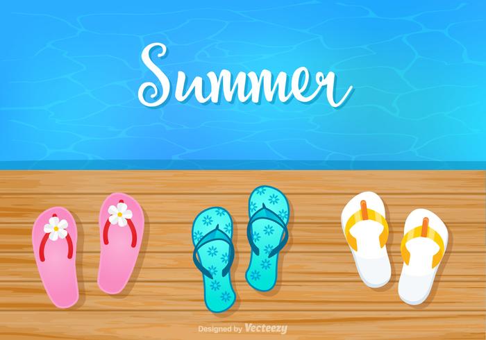 Summer Background With Flip Flops On Boardwalk Vector