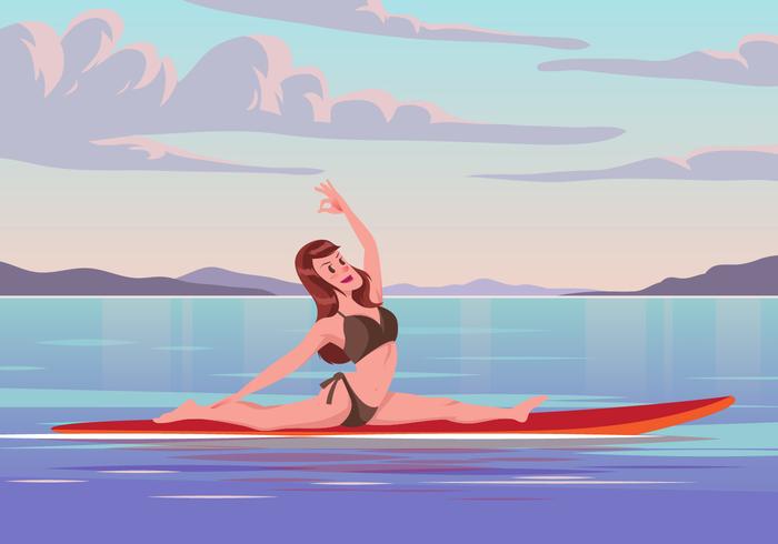 Woman Practicing Yoga on Paddleboard Vector 