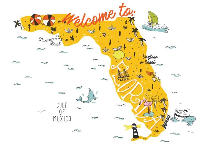 Florida Map Hand Drawn Illustration Vector