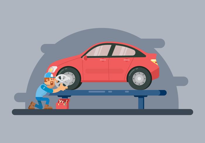 Mechanic Placing Hubcap Vector 