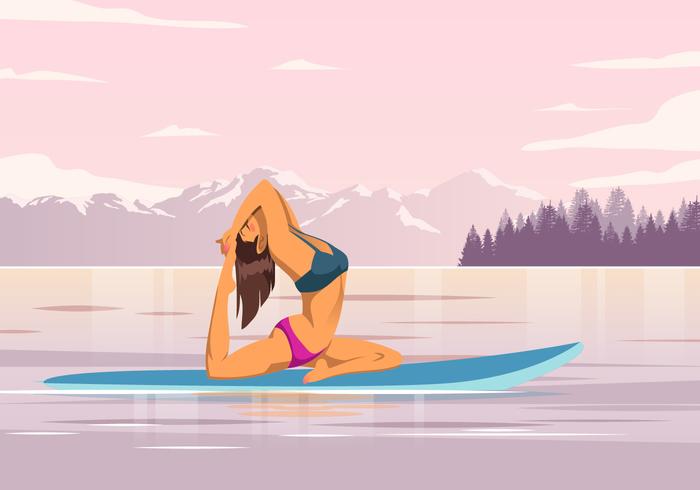 Yoga Paddleboard on The Sea Vector