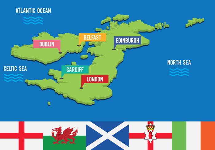 Great Britain and Ireland Touristic 3D Map vector