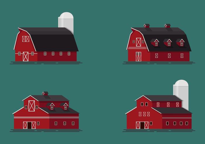 Set Of Red Barn Vector Illustration