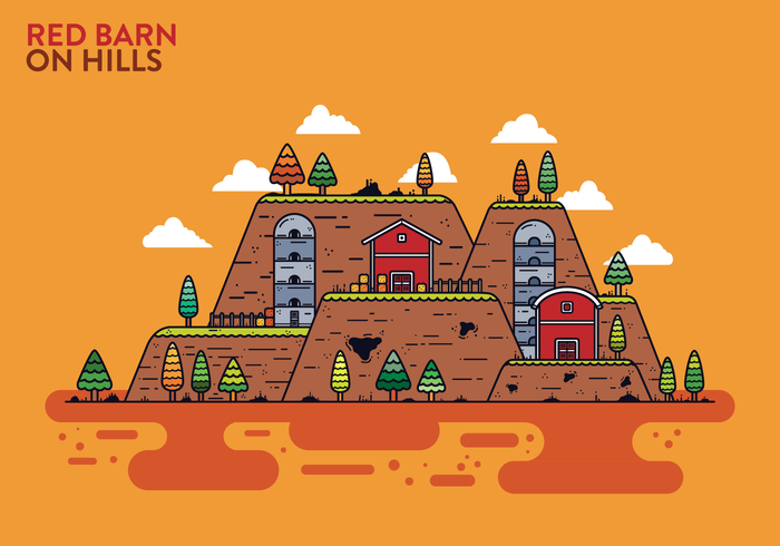 Free Red Barn on the Hills Vector