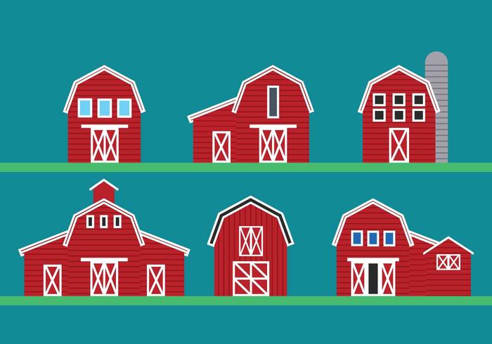 Red barn vector set