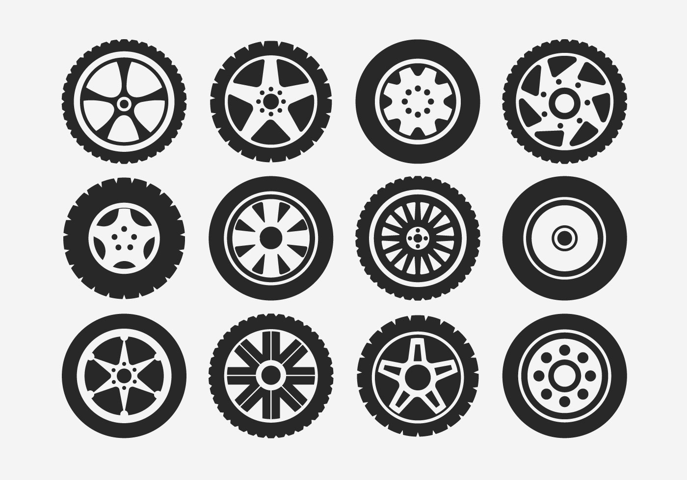Hubcap Tire And Wheel Icons Set 157379 Vector Art at Vecteezy