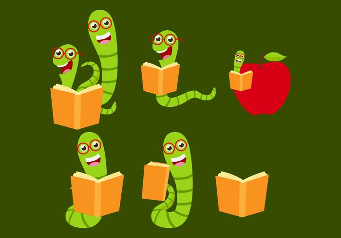 Green Bookworm Vectors 
