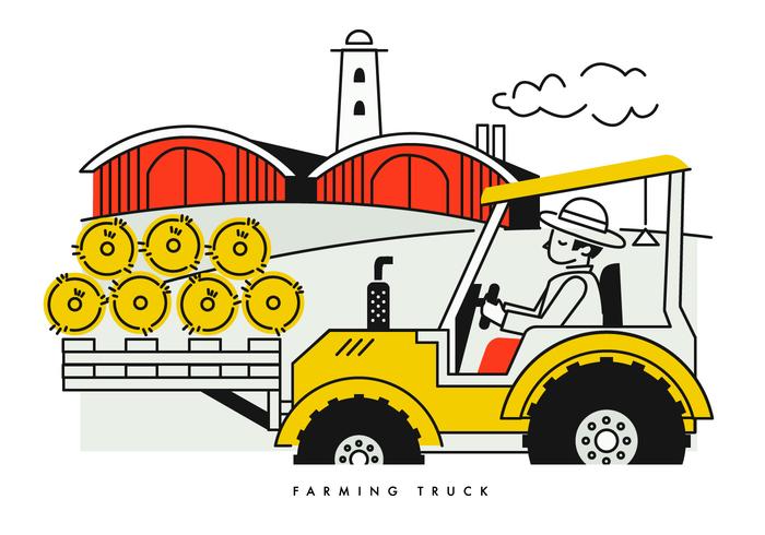 Peasant Driving Harvest Truck Vector Illustration