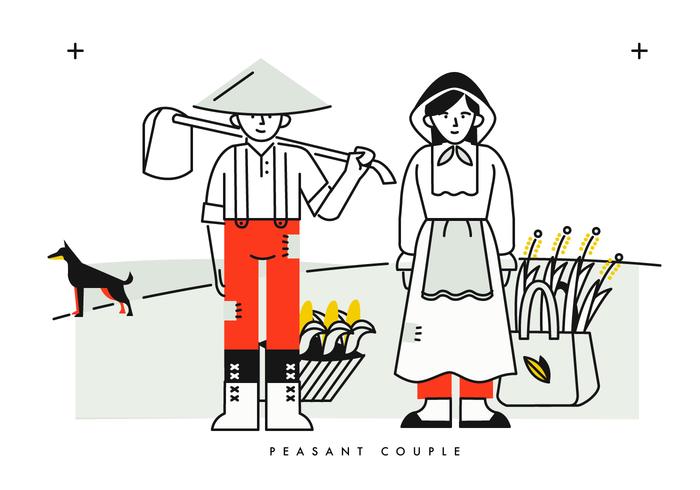 Male and Female Peasant Background Vector Illustration