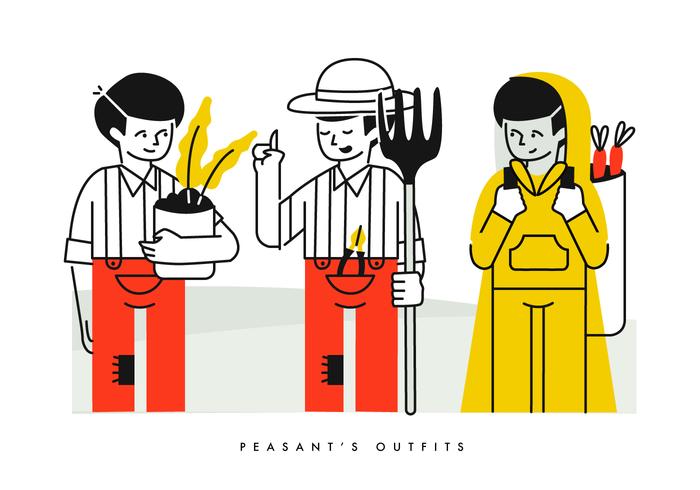 Peasant Farming Outfits Character Vector Illustration