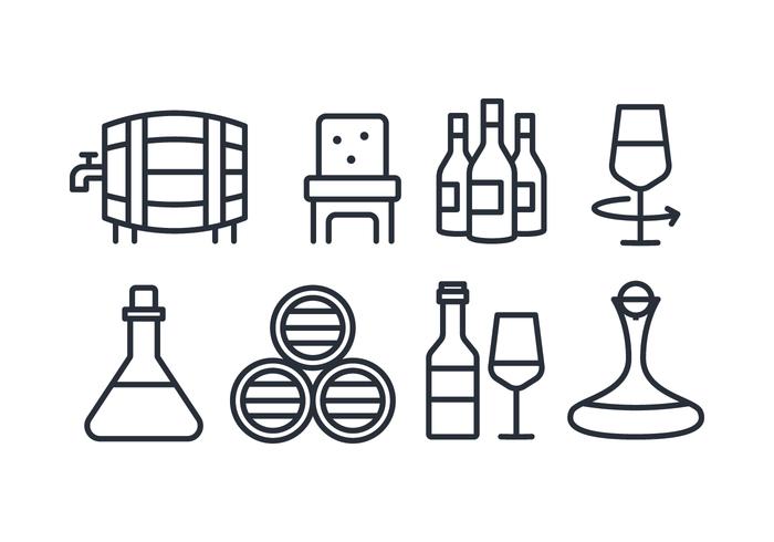 Iconos de línea plana de vino vector