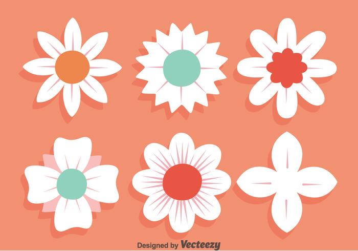 White Flowers Collection On Pink Vector