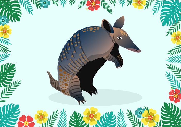 Armadillo With Floral Element Vector Illustration