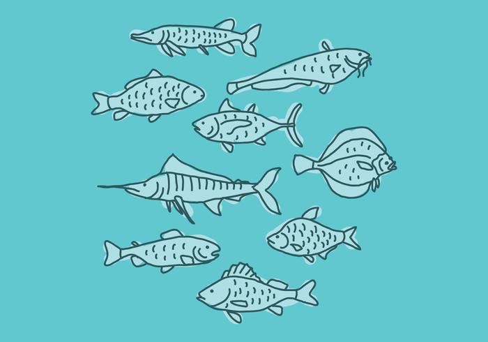 Set Of Blue Fishes vector